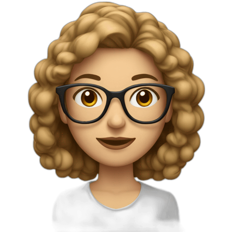 Mujer piel blanca pelo castaño lacio y  largo con lentes emoji