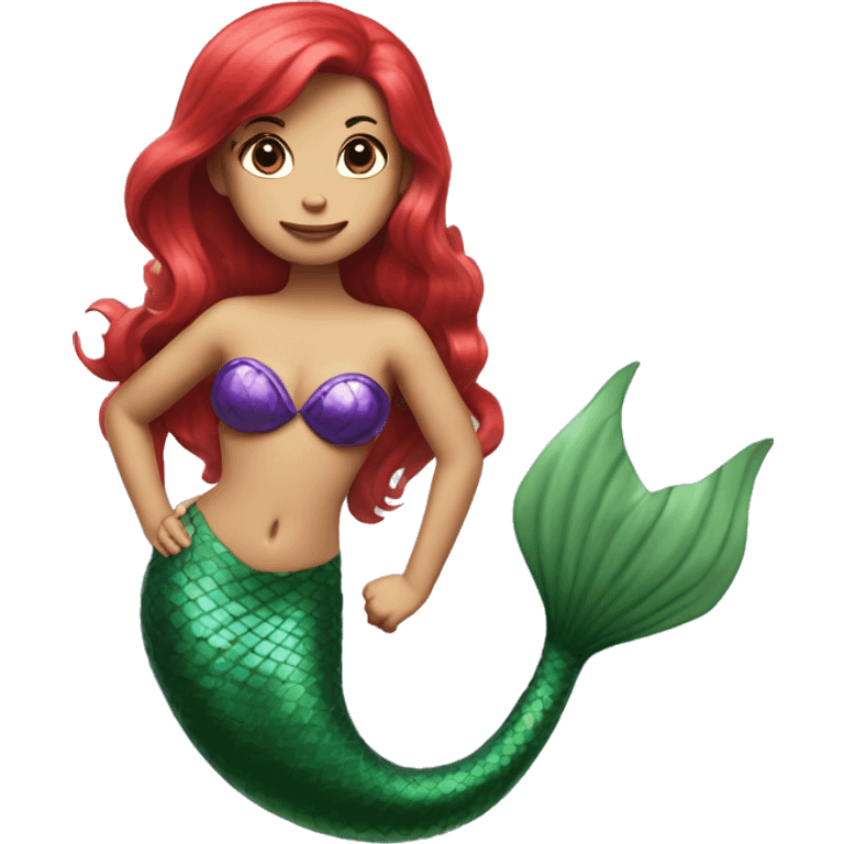 mermaid with red hair, purple shell bra, and shimmery green tail  emoji