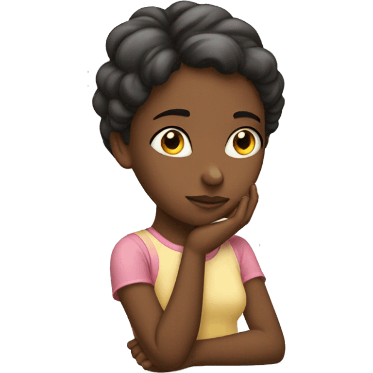 a girl thinking with a hand in her chin emoji