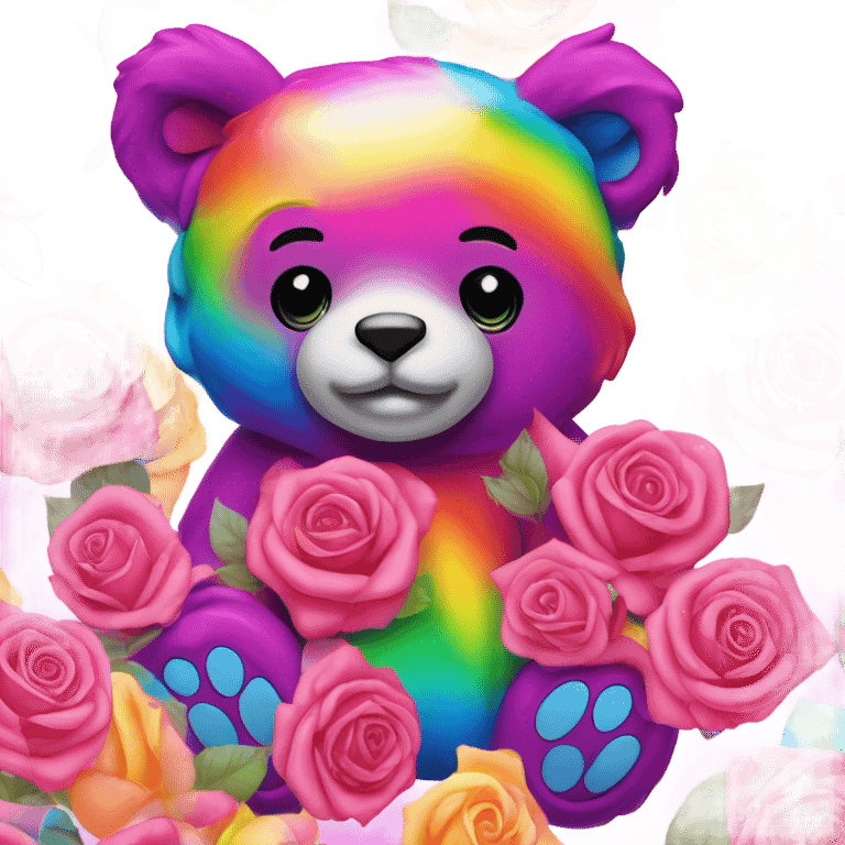 Lisa frank bear with roses emoji