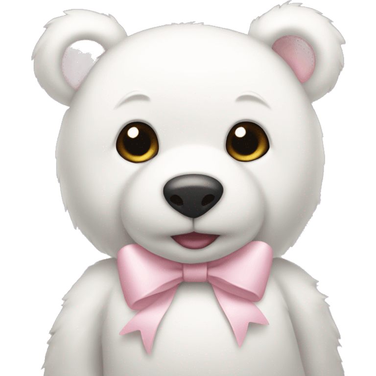 White teddy bear with light pink bow on the ear emoji