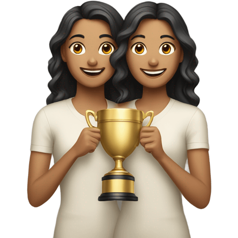 2 Latina sisters holding a gold trophy together emoji