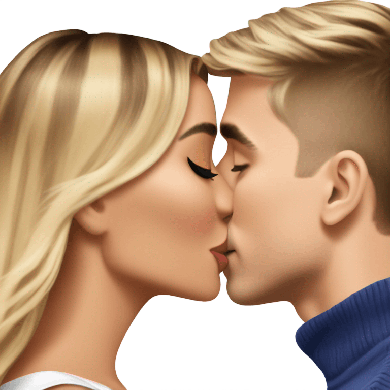 Hailey Bieber and Justin Bieber kissing emoji