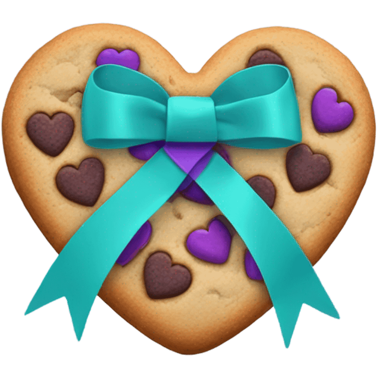 Cookie heart with purple teal awareness ribbon loop emoji