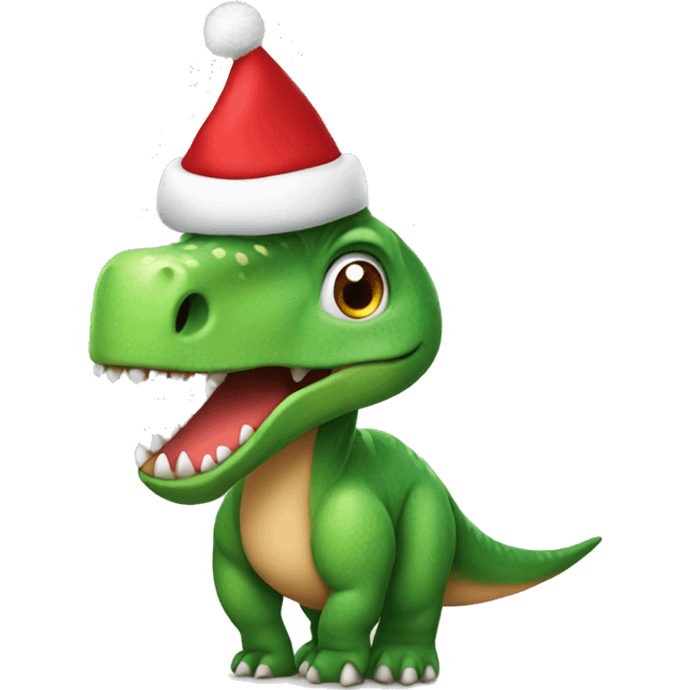 Dinosaur with a Christmas hat emoji