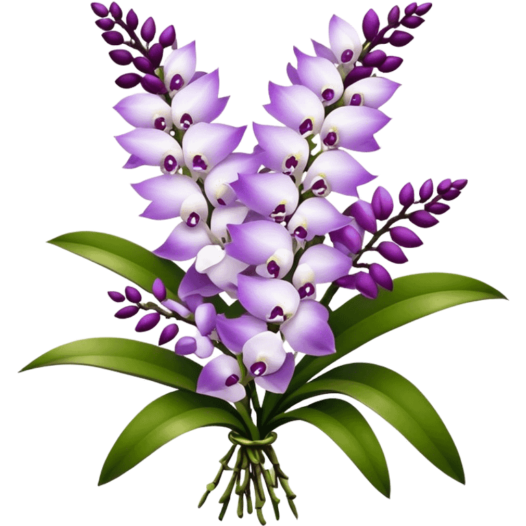 big bouquet white purple Rhynchostylis Orchid, stem, leaf, luxuriant emoji