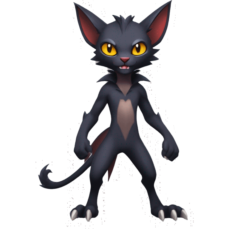 Black cool vampiric Noivern-Litten-Lykoi-Caracal-Fakemon with big bat ears full-body emoji