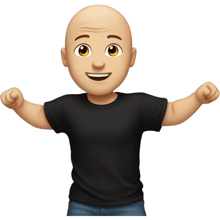 Bald boy in black t-shirt dancing emoji