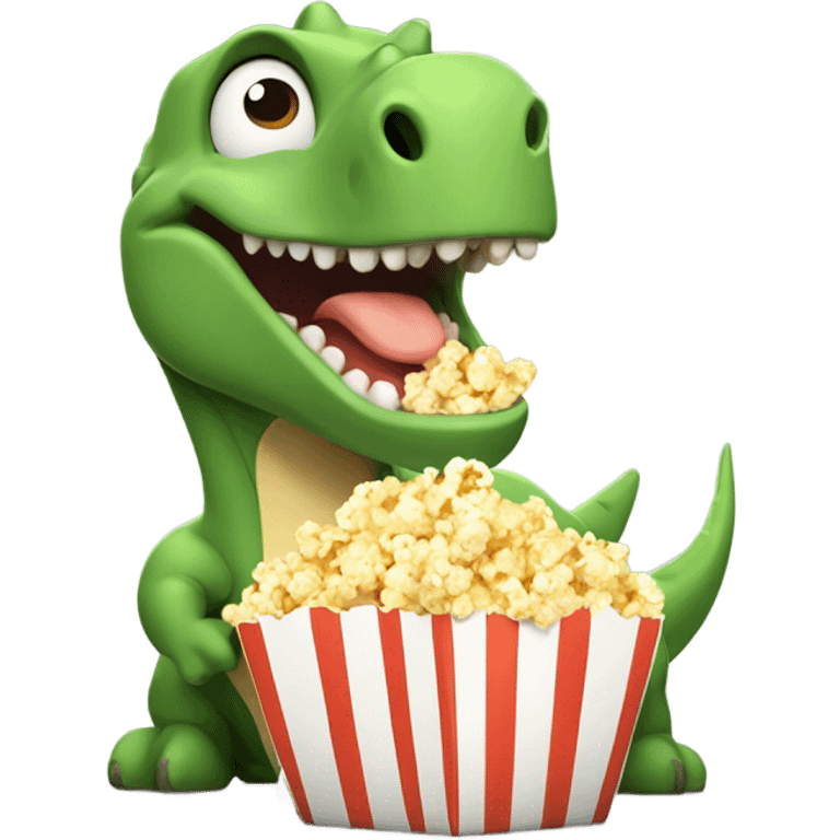 Happy Dino eating popcorn  emoji