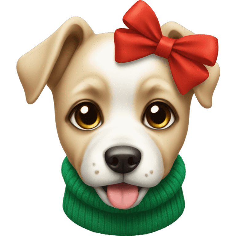 a cute dog with green sweater red bow emoji