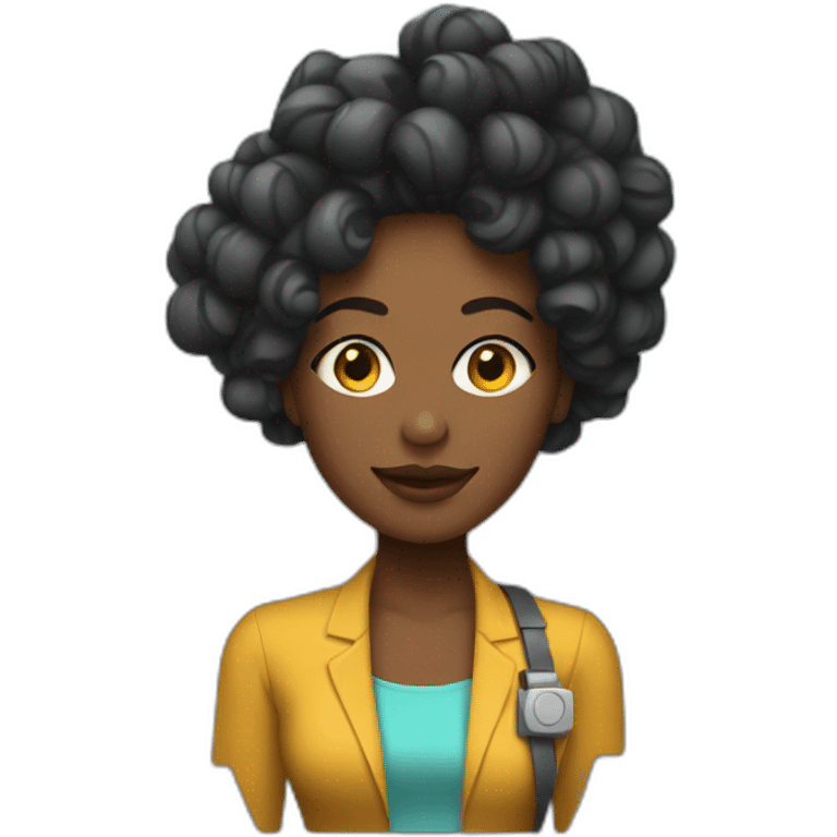 Marketer mujer con pelo negro y rulos robot emoji