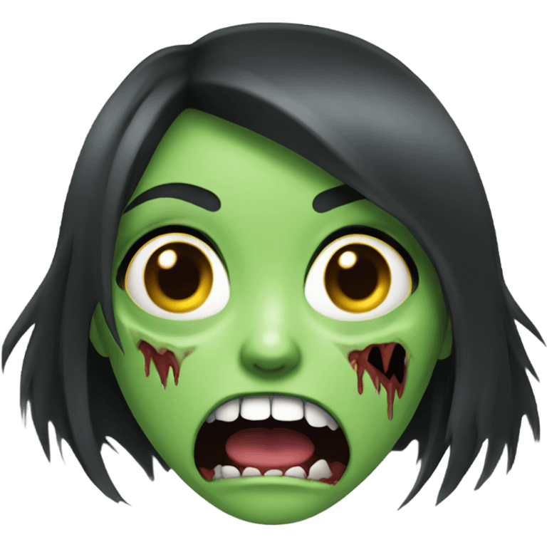 Green Zombie brunette girl with mouth open horror  emoji