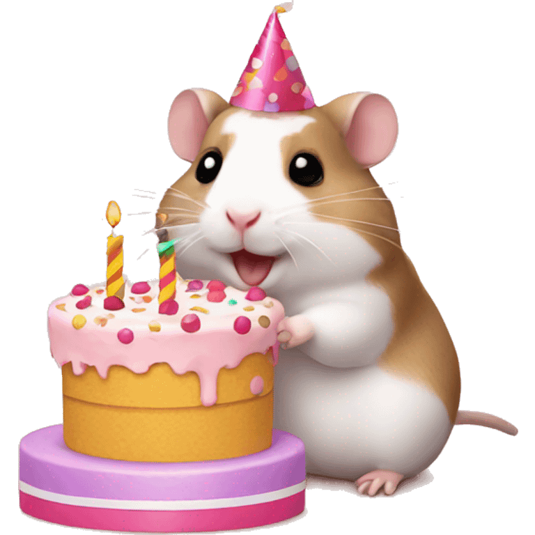 Birthday Hamster with a birthday cake  emoji