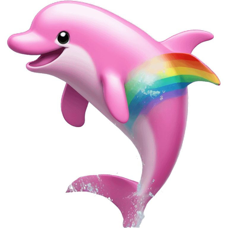 A pink dolphin jumping from water, rainbows everywhere emoji