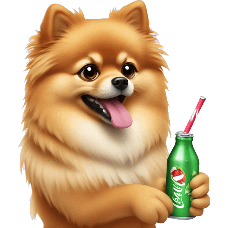 Pomeranian drinking soda emoji