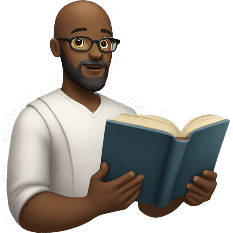 bald black man with full beard and glasses reading bible emoji