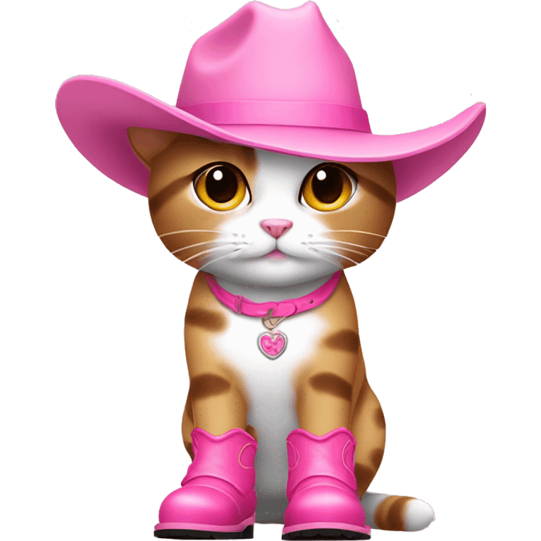 Girly Cat wearing a pink cowgirl hat and pink cowgirl boots emoji