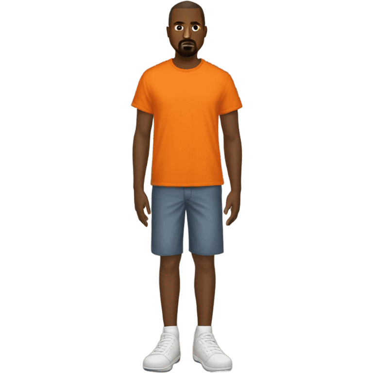 Kanye West dress With an orange T-shirt that has a fox and is a soccer shirt emoji