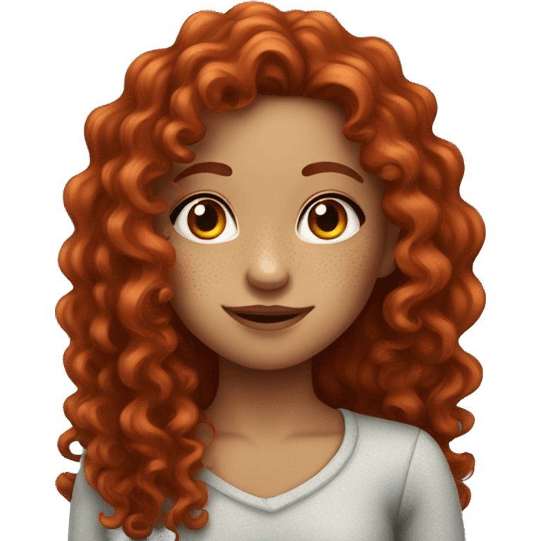 Girl with freckles and deep red long curly hair emoji