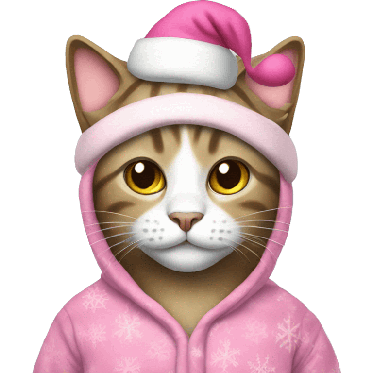 Cat wearing a pink santa hat and pajamas  emoji