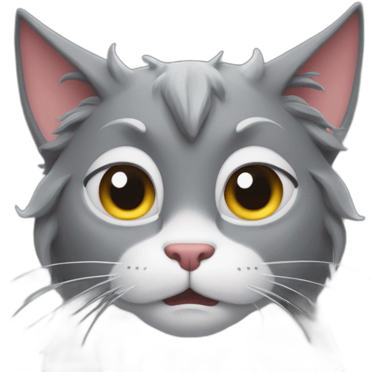 Pixar long hair cat grey devil horns emoji