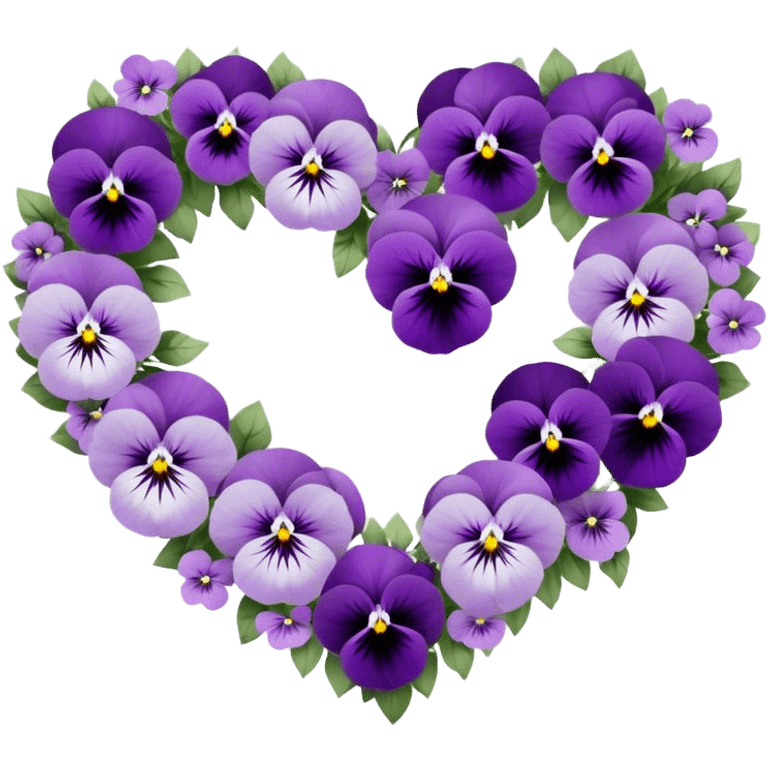 A meticulously crafted heart-shaped floral arrangement featuring deep lilac hues and delicate ice violet pansies, elegantly intertwined with amethyst-colored blossoms and soft pastel purple accents, rests gracefully upon a luxurious pearl satin fabric, shimmering under the light with intricate silver embellishments. emoji