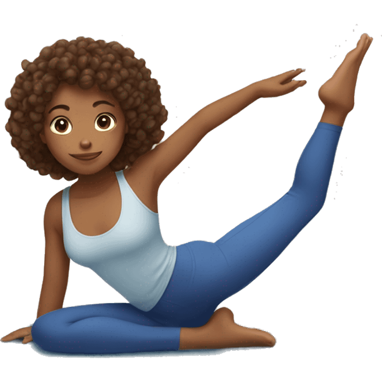 Girl with curly brown hair doing yoga emoji