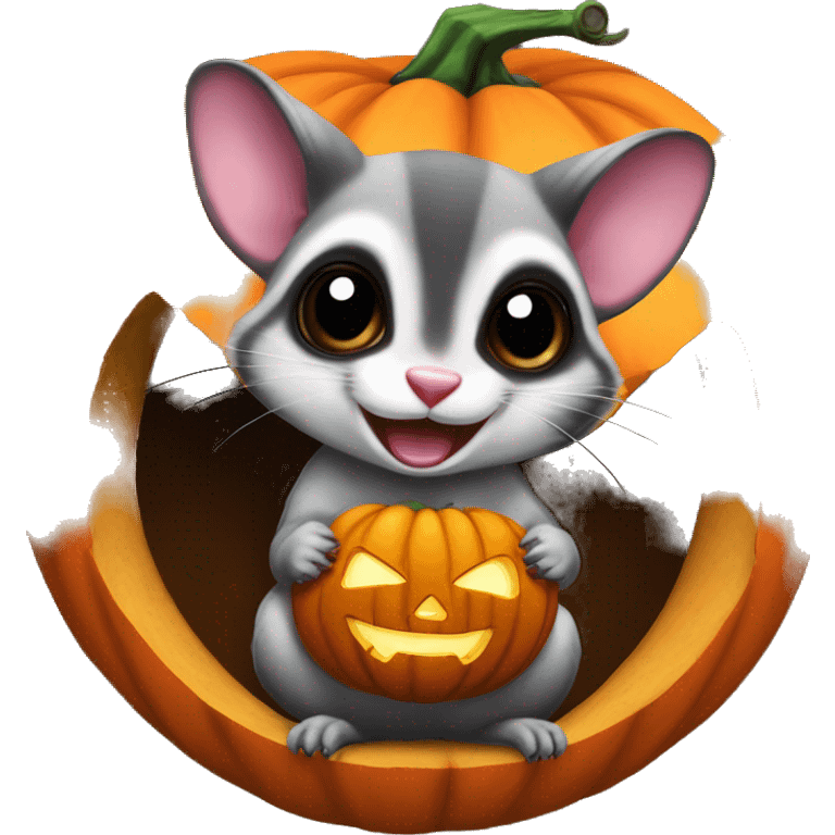 sugar glider inside a jack-o-lantern emoji