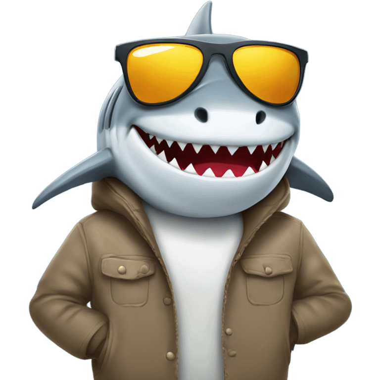 shark wearing a coat and shades emoji