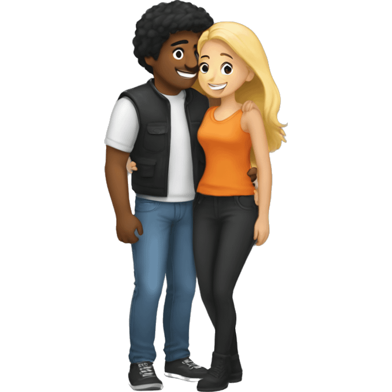 couple hug with warm smiles. The Girl have braun/black hair und the man blond/orange hair emoji