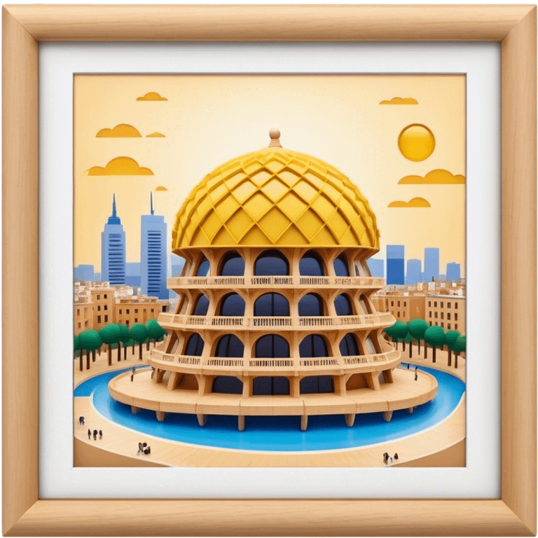 Cinematic Realistic Metropol Parasol Landmark Emoji, depicted with a modern wooden structure set against a vibrant cityscape rendered with detailed textures and dynamic, contemporary lighting. emoji