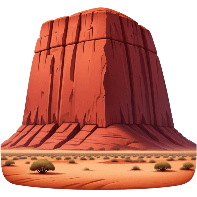 Cinematic Realistic Uluru Landmark Emoji, showcasing the massive, red monolith rising from the desert rendered with rich textures and warm, dramatic lighting. emoji