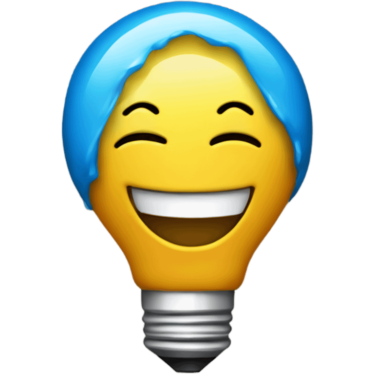 A blue bulb laughing emoji