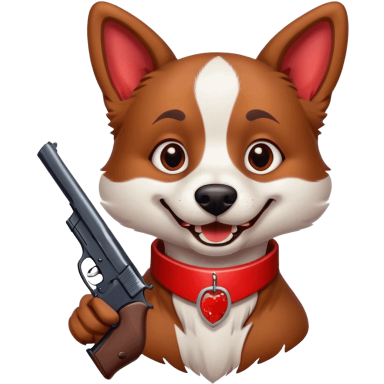 Smiling dog with blood and a gun emoji