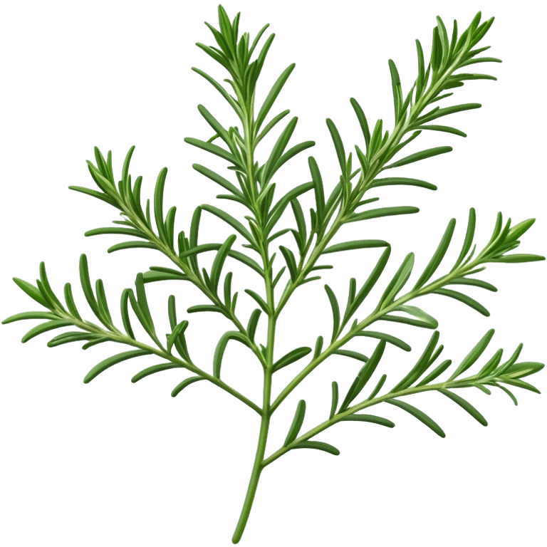 Cinematic Realistic Rosemary Emoji, Fragrant and fresh, with slender green stems covered in needle-like leaves, which release a distinctive herbal scent. The plant seems to exude energy, with soft sprigs of leaves stretching upwards. Soft glowing outline, capturing the essence of earthy healing and aromatic delight in a sprig of rosemary! emoji