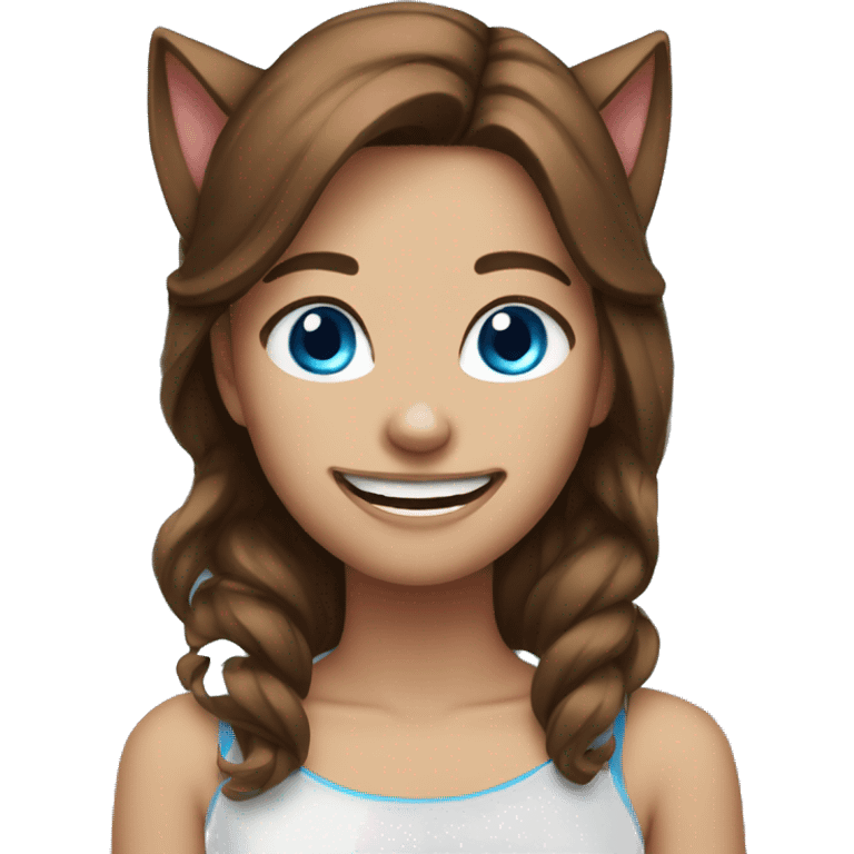 Laughing girl emoji brown hair blue eyes cat ears emoji