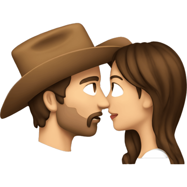 Cowboy with brown hair kissing cowgirl with brown hair emoji