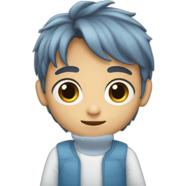 un niño pelo liso, corto y cafe con ojos azules emoji