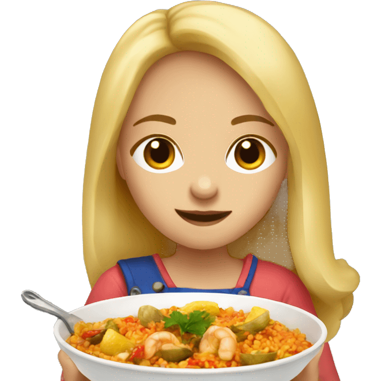 Blond girl eating Spanish paella emoji