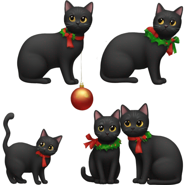 Tabby cat and black cat Christmas emoji