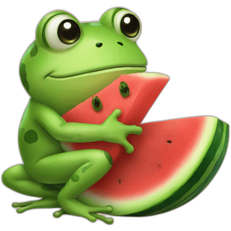 Frog hugging watermelon  emoji