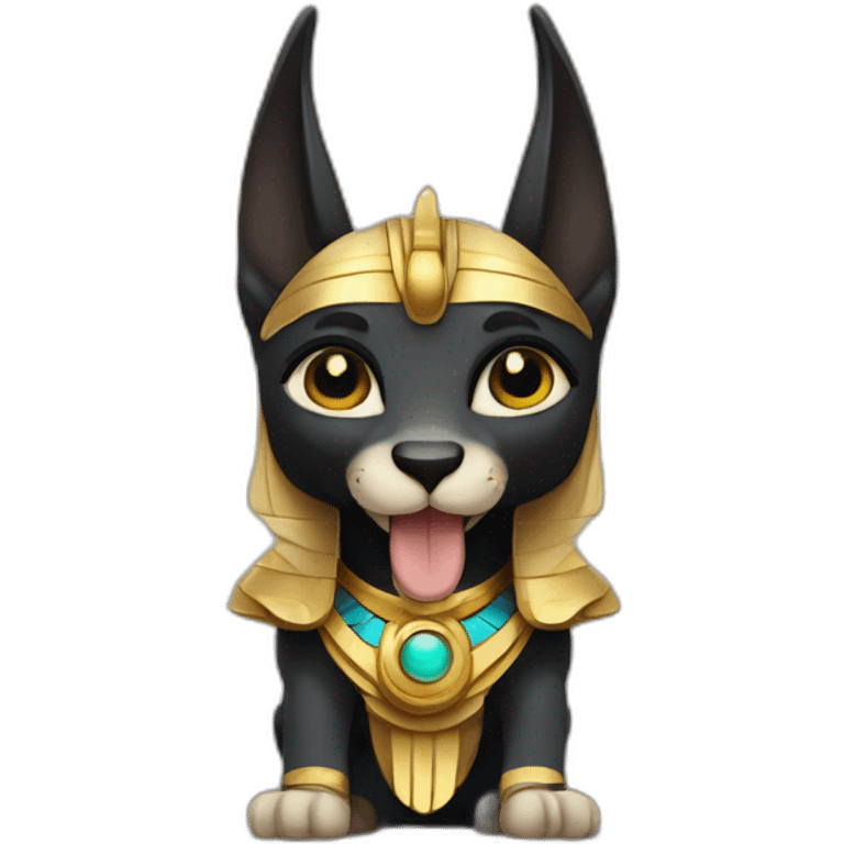 Ancient egyptian god Anubis cheering chibi style emoji