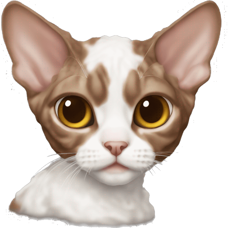  Devon Rex with soft, curly chocolate-brown fur and a white chest. emoji