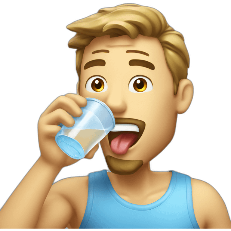 guy drinking water direct from the water filter tongue out emoji