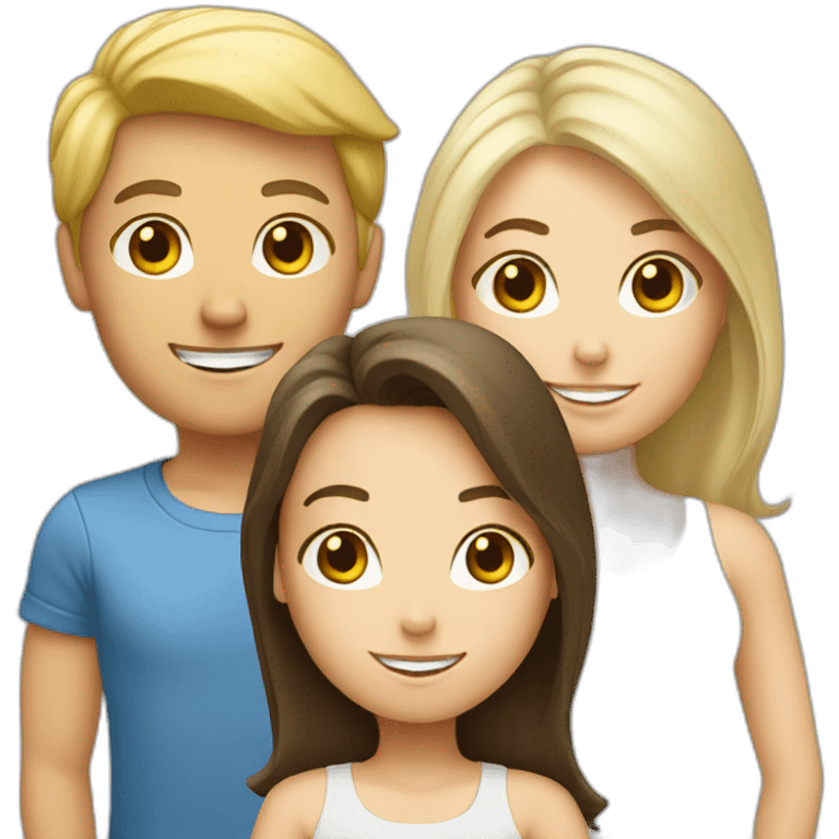 A blond White boy and two brunette white girls emoji