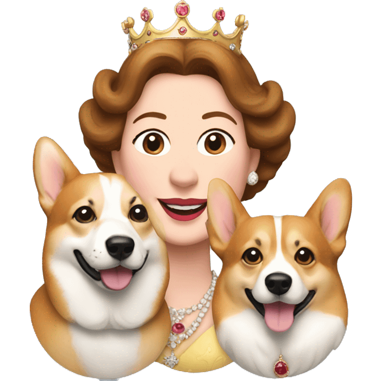 Queen Elizabeth and three Corgis  emoji