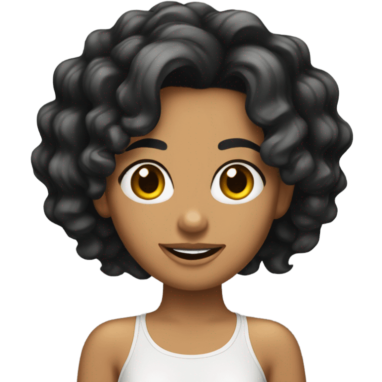 Chica morena con cabello rizado negro emoji