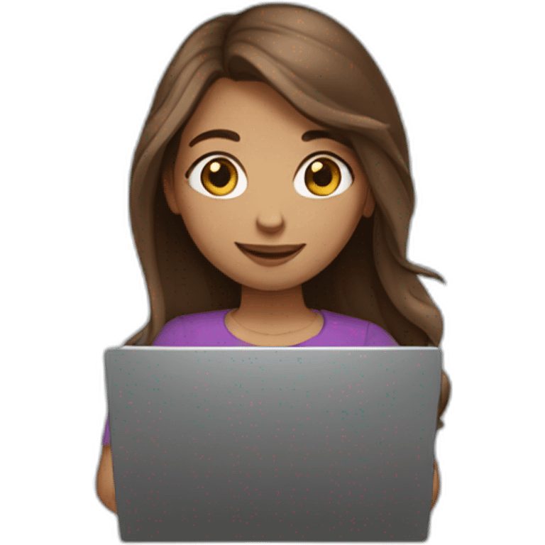 girl with long brown hair with a laptop in her hands emoji