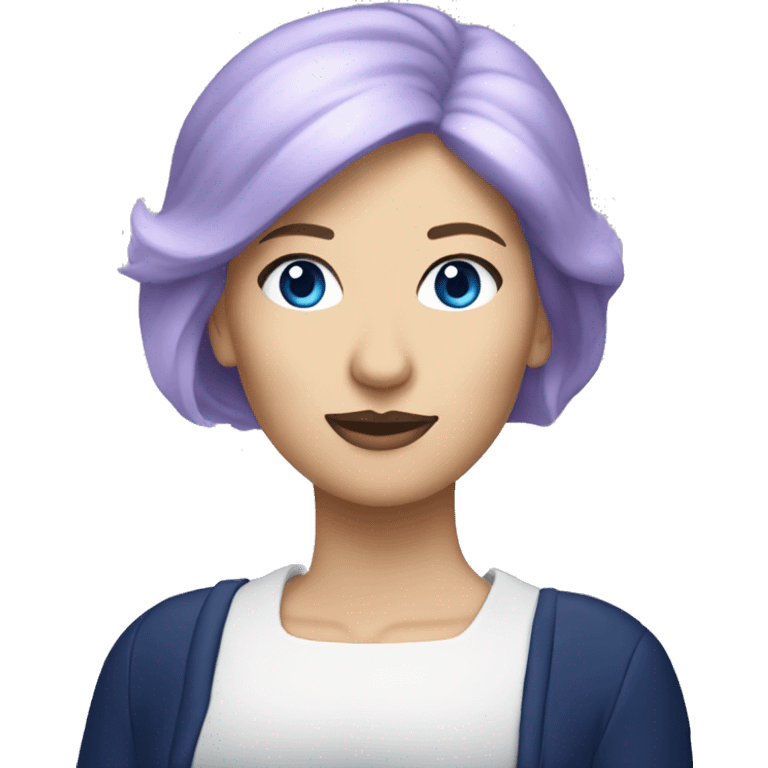 White woman with blue eyes driving navy blue convertible Mini Cooper, with short, lilac colored haired emoji