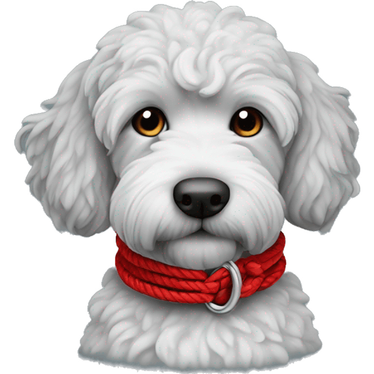 black standard groodle red rope collar emoji